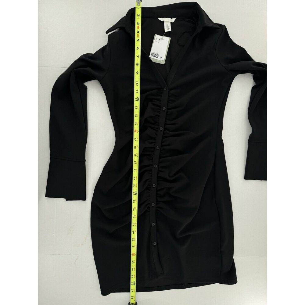 H&M Draped Dress Size M Shirt Button Down Rouched Gathered Dark Academia - Picture 9 of 16
